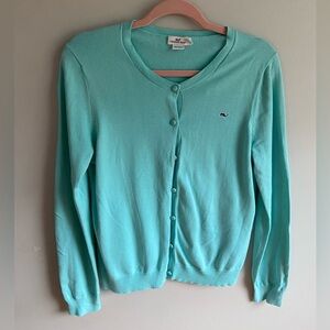Preppy Vintage Vineyard Vines seafoam button down crew neck cardigan sweater.